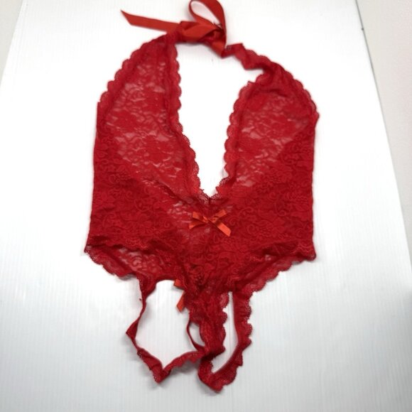 Dreamgirl Red Lace Teddy Bodysuit Lingerie Halter One Size O/S Sexy Valentine’s - Picture 1 of 5
